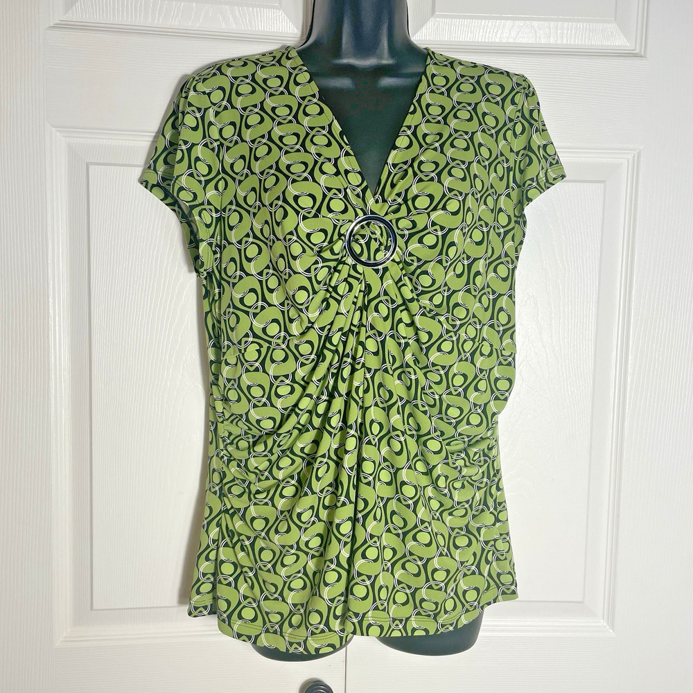 Y2K Apt 9 Shirt Women Petite Extra Large Green‎ Geometric Babydoll Flowy Top